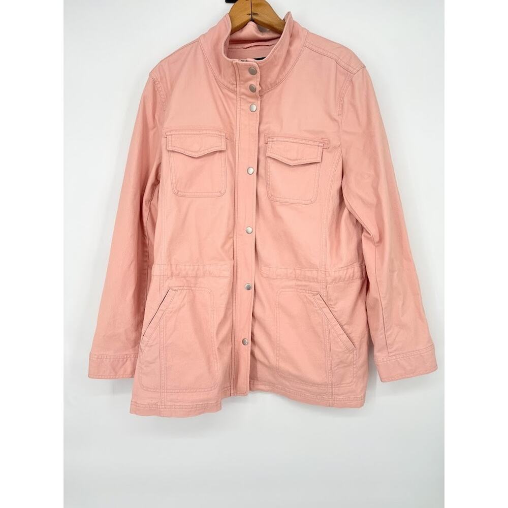 Talbots Utility Safari Jacket Size XL‎ Snap Zip Front Pockets Peach Pink Casual